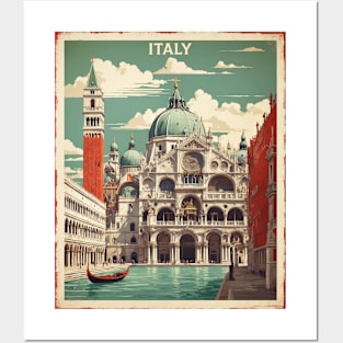 Saint Marks Basilica and Doges Palace Italy Vintage Tourism Travel Poster Posters and Art